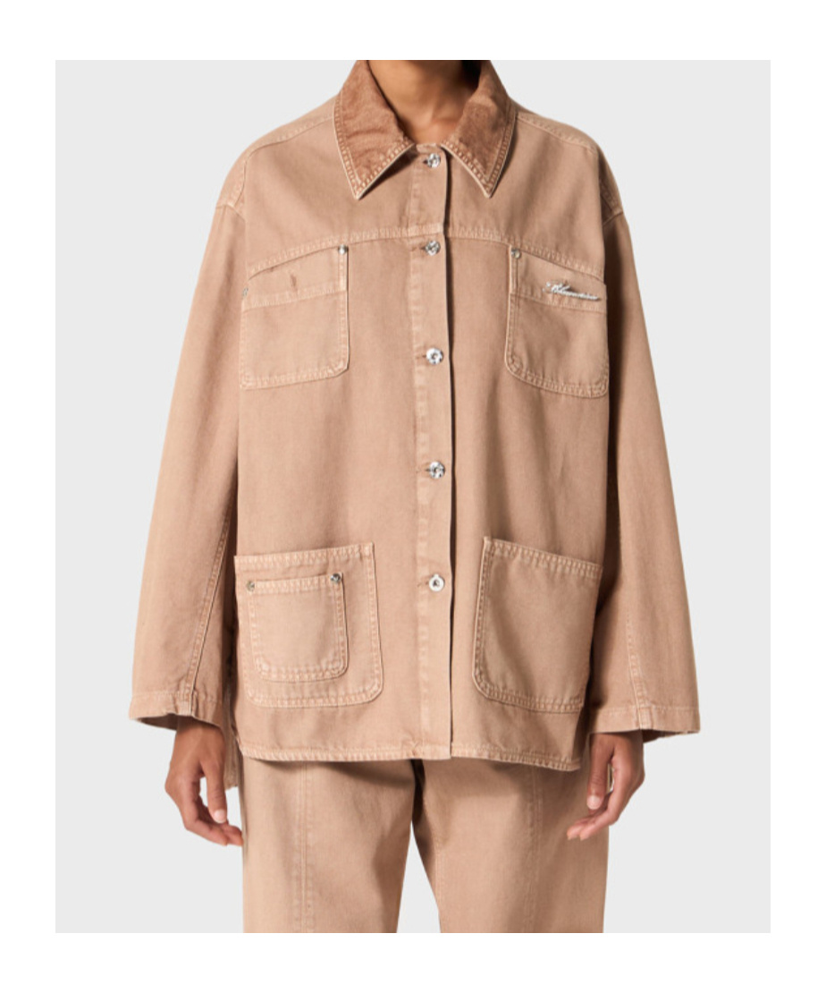 Blumarine Logo-brooch Jacket In Brown