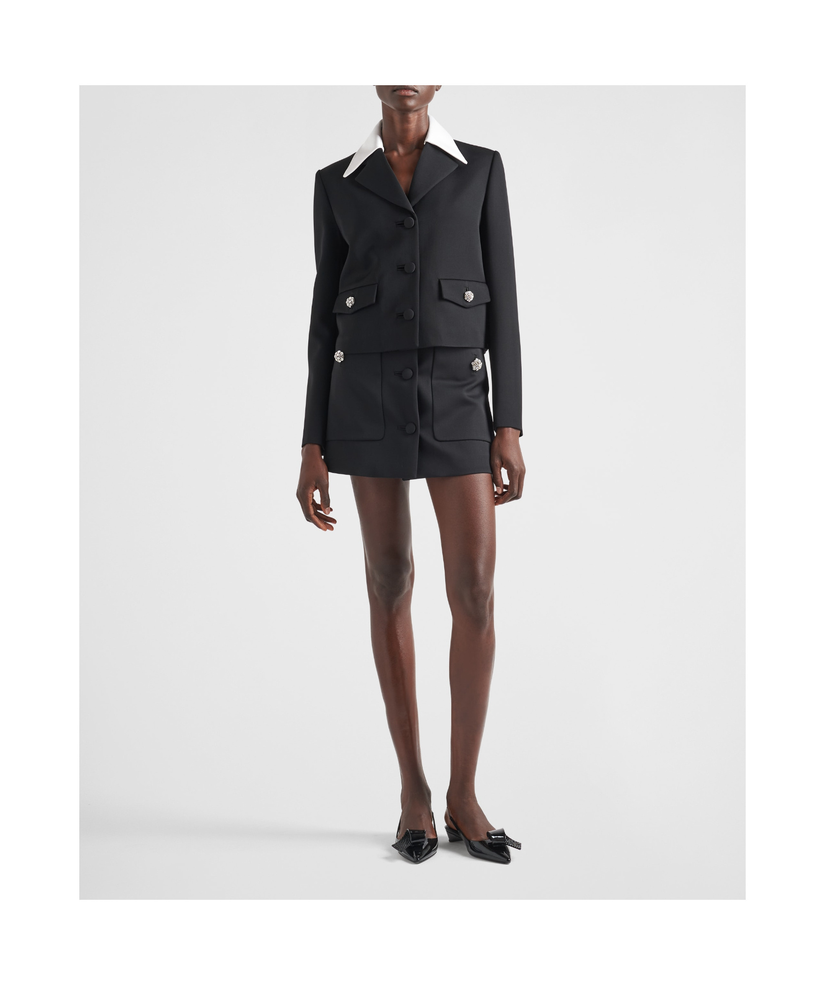 Prada Wool Mini Skirt With Oversized Pockets And Embellished Accents In Black