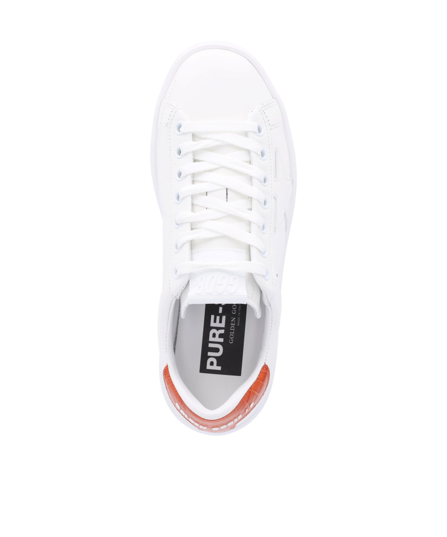 Golden Goose Womens Purestar With White Leather Star And Orange Heel Tab In White