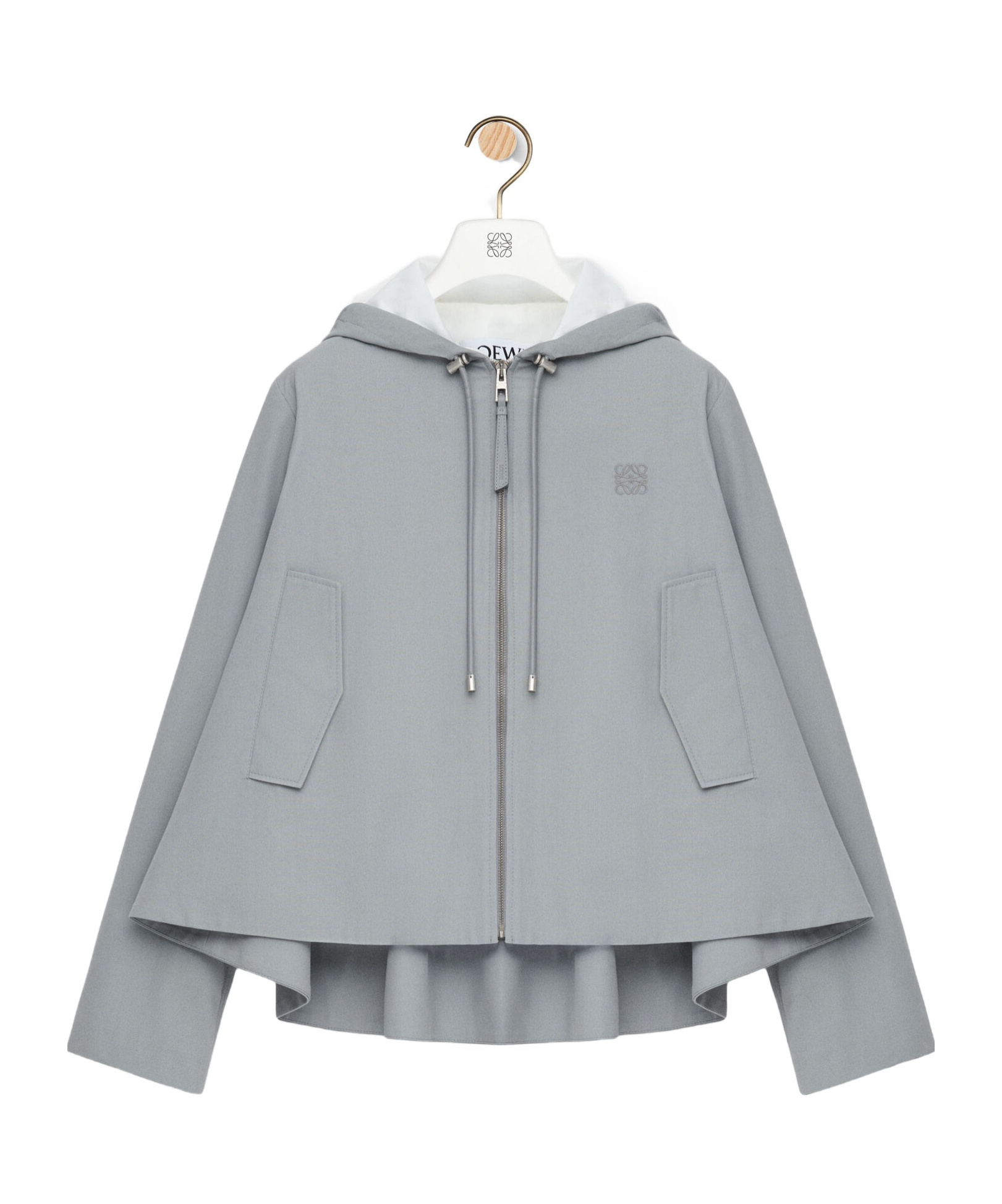 Loewe Womens Light Grey Anagram-embroidery Hooded Trapeze Cotton-blend Jacket In Gray