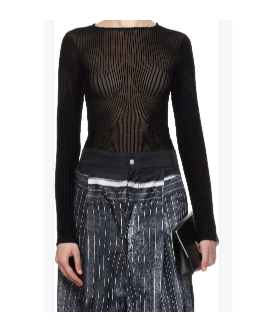 Jean Paul Gaultier Morphig Pinstripes Bodysuit Woman Black In Polyamide In Black