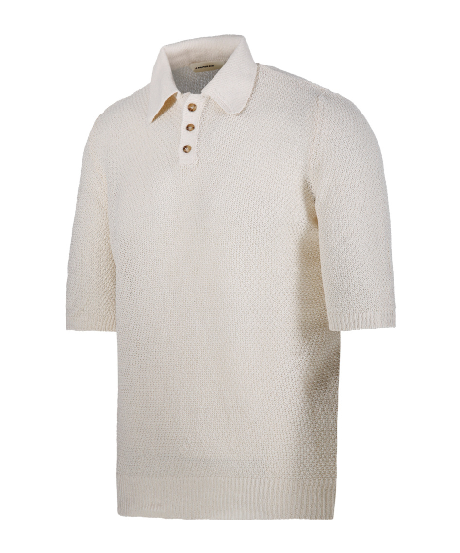 A Paper Kid Textured Knit Short-sleeved Polo Shirt In White