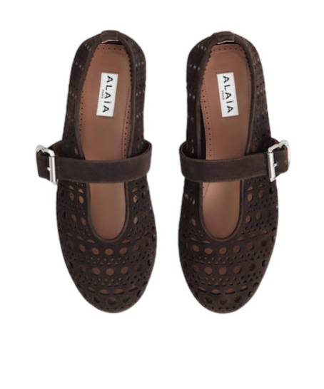 Alaïa Vienne Perforated Suede Buckle Ballerina Flats In Black