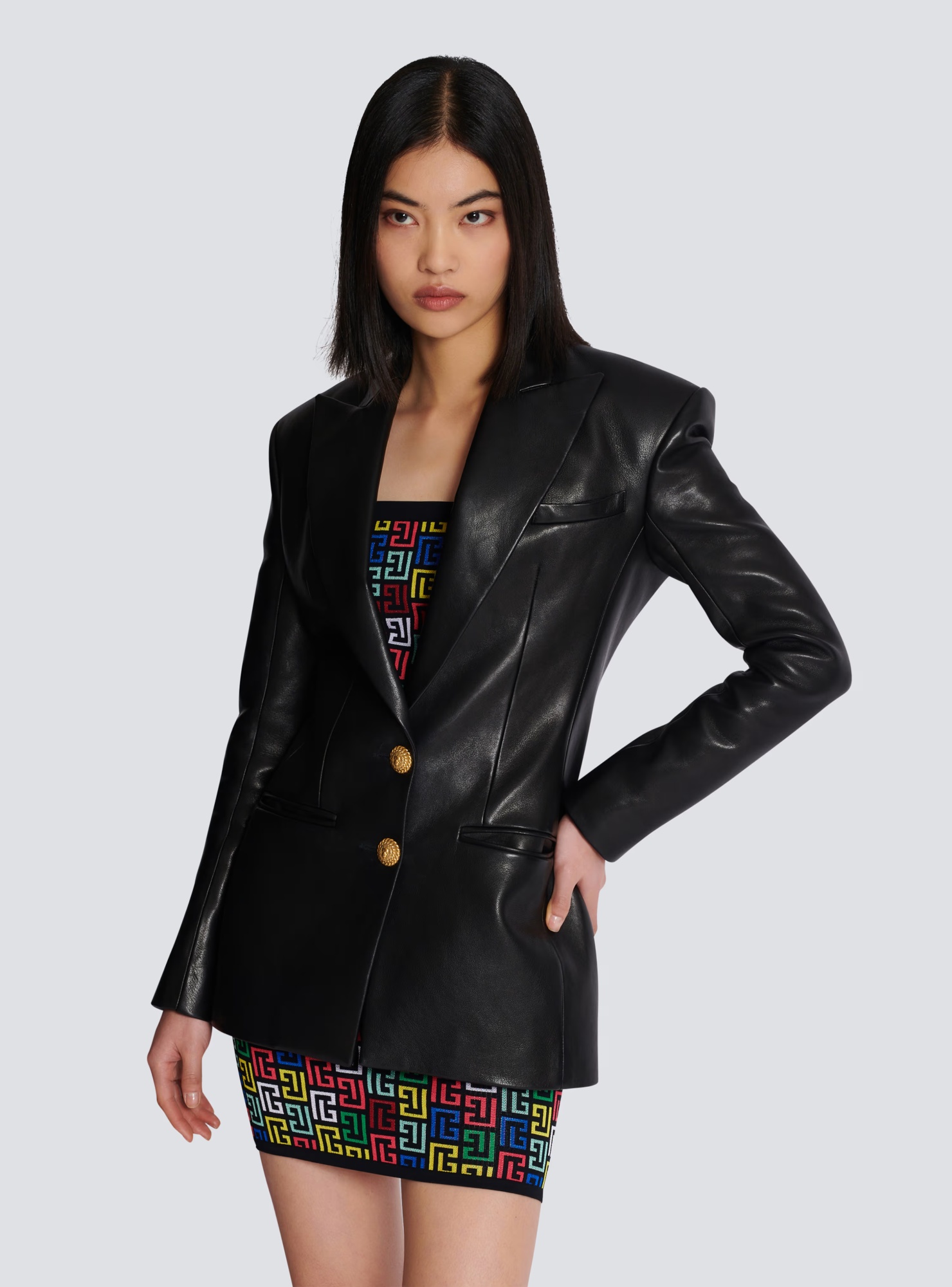 Balmain Two-button Lapel Leather Jacket In Black