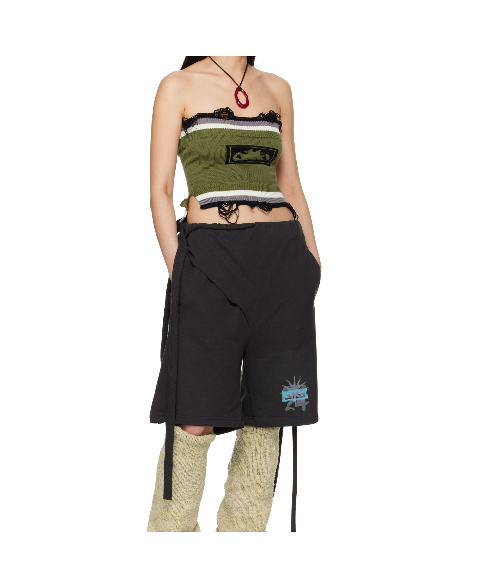 Ottolinger Green Knit Tube Top In Green-white