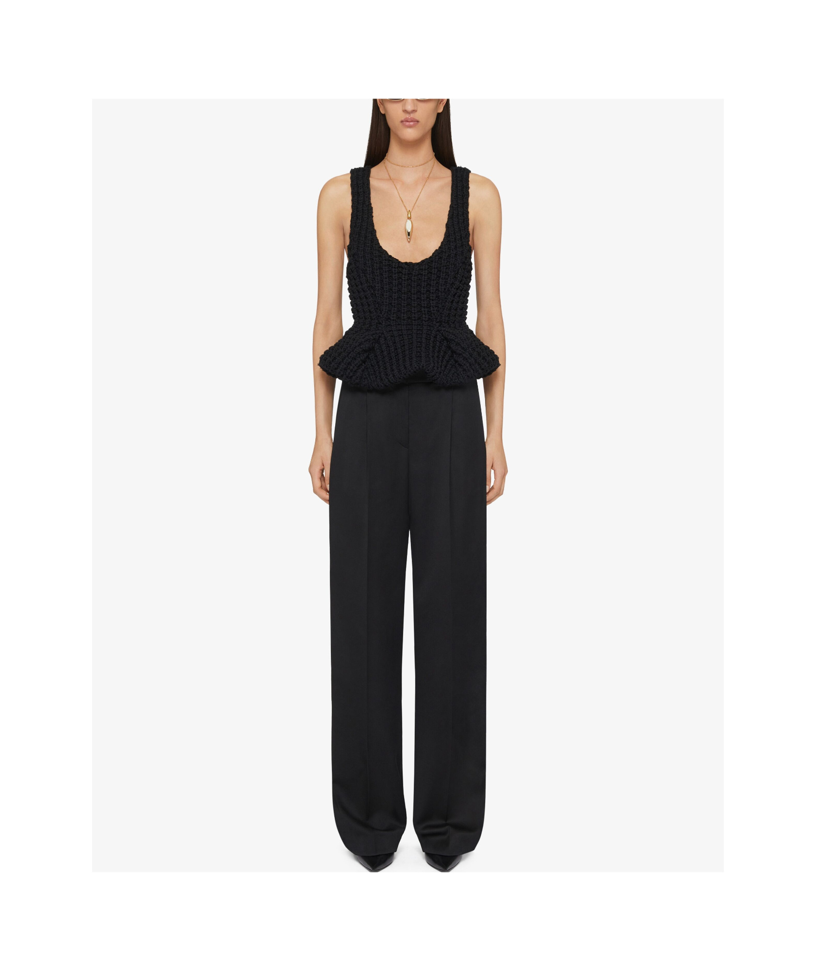 Givenchy Slim Fit Peplum Top In Waffle Wool In Black
