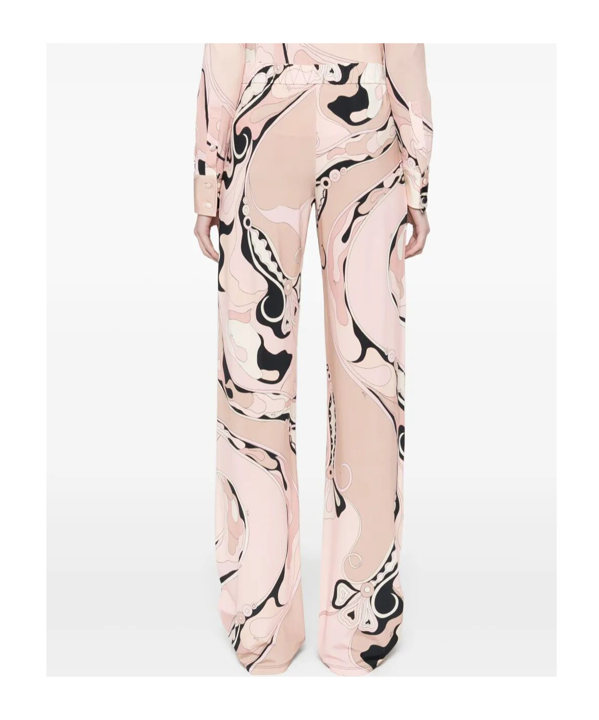 Emilio Pucci Orchidee Print Silk Twill Wide-leg Pants In Nude