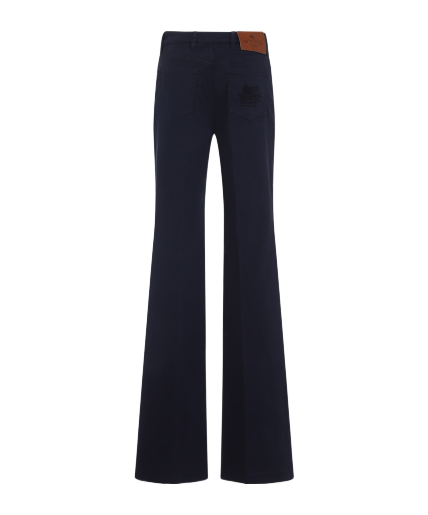 Etro Flared Leg Embroidered Back Pocket Trousers In Blue