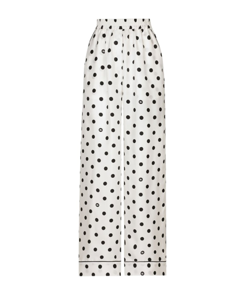 Dolce & Gabbana Polka Dot-print Silk Pajama Trousers In White