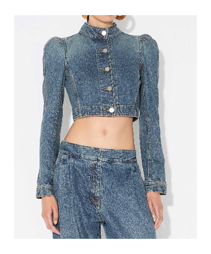 Alaïa Denim High Neck Jacket In Blue
