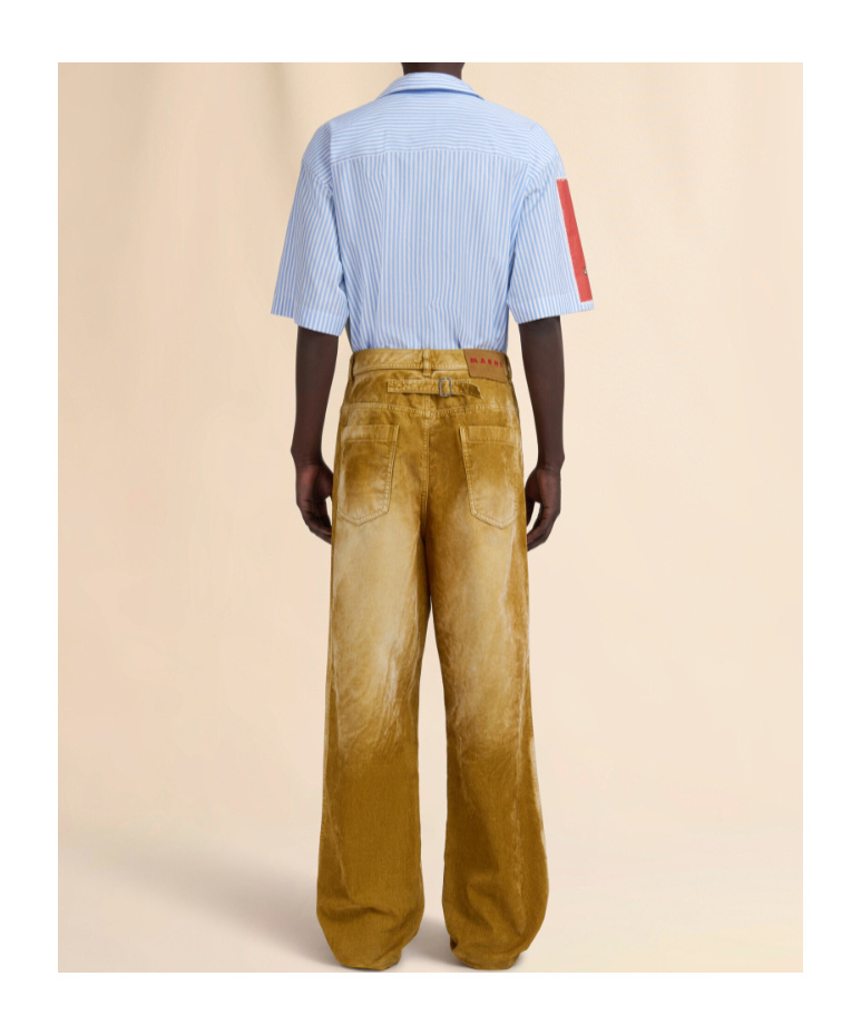 Marni Brown Flocked Denim Trousers With Back Adjuster In Brown