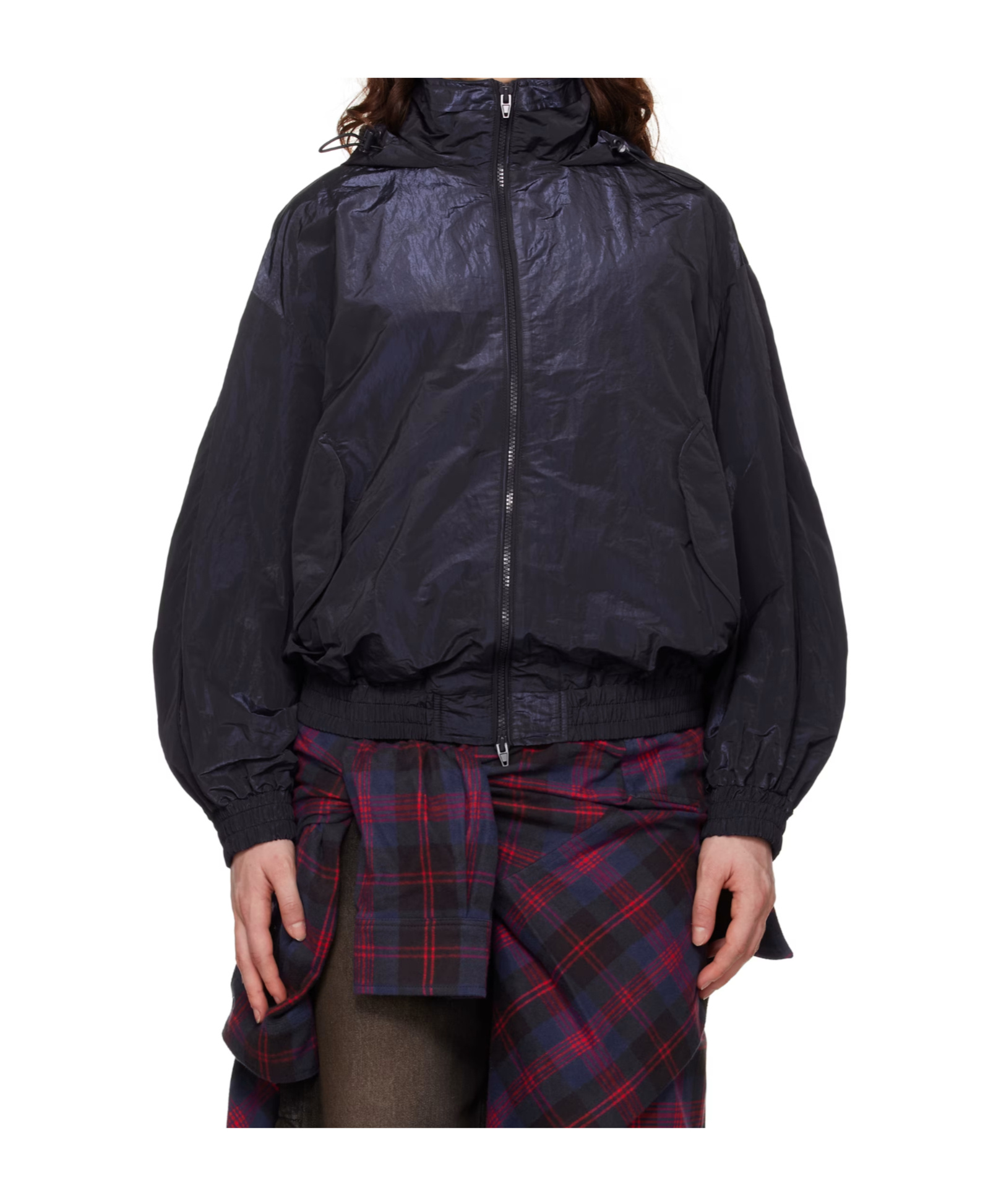 Juunj Navy Crinkled Trainer Jacket In Black