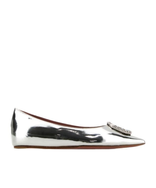 Shop Amina Muaddi Pointed Flat Shoes In White