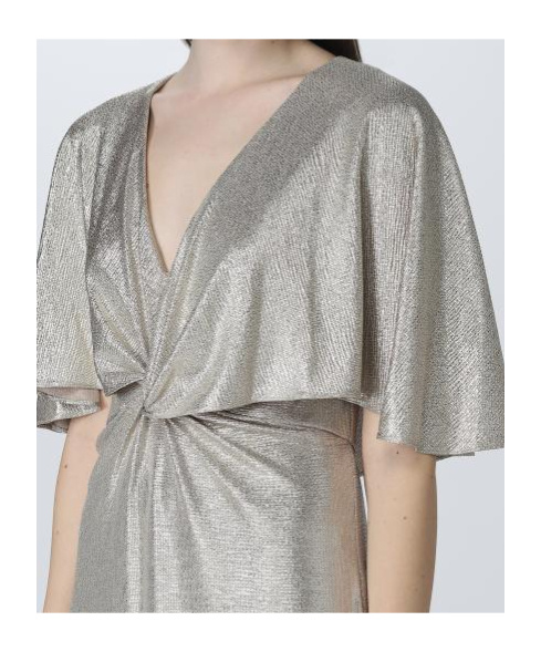Polo Ralph Lauren Metallic Twisted Cape Gown In Gray