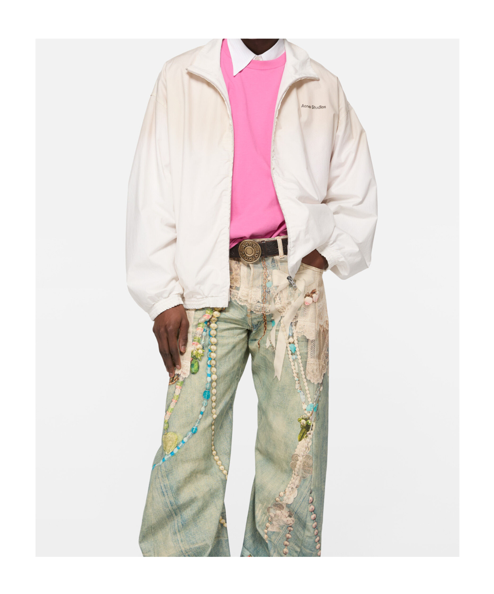 Acne Studios Logo Zip-up Jacket In White