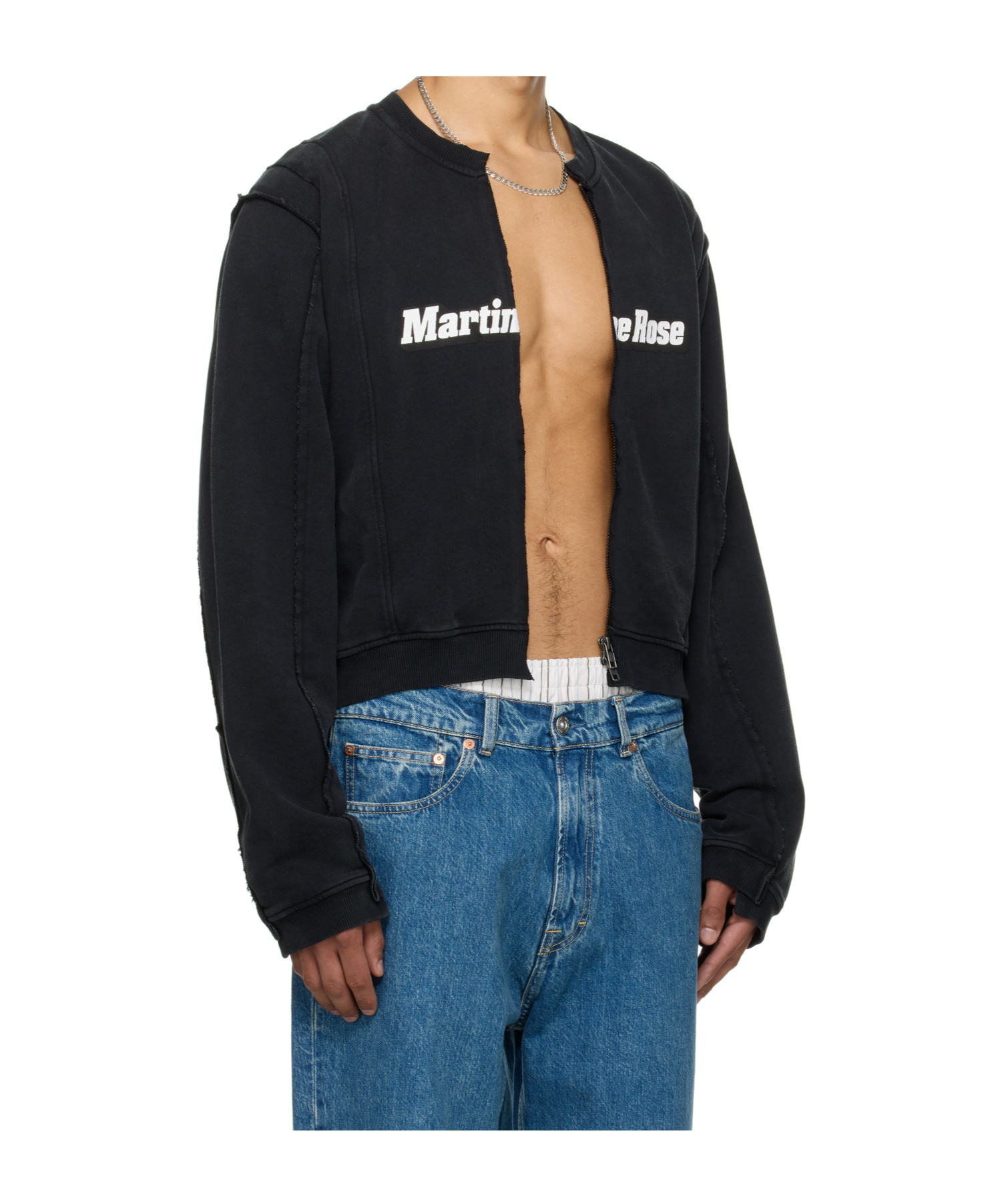 Martine Rose Ssense Exclusive Black Shrunken Zip-up Sweatshirt In Black