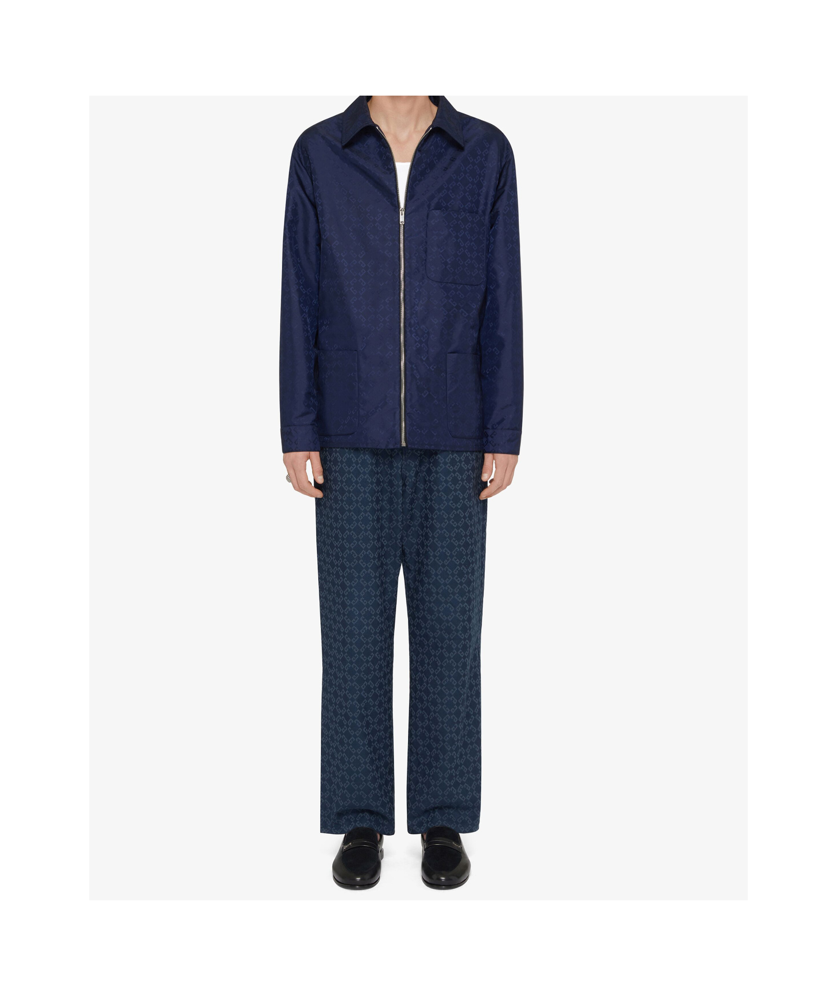 Givenchy Overshirt In Double Face Monogram 72 Jacquard In Blue