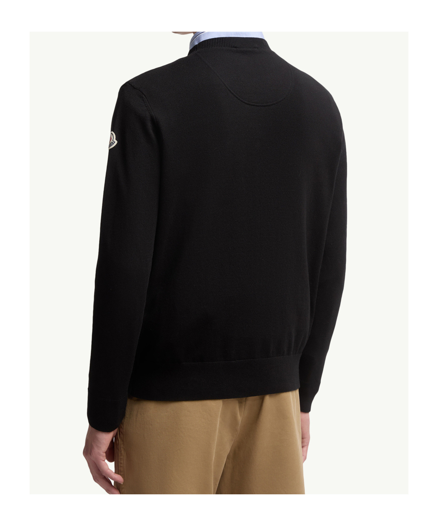 Moncler Embroidered Monogram Cotton Crewneck Sweater In Black
