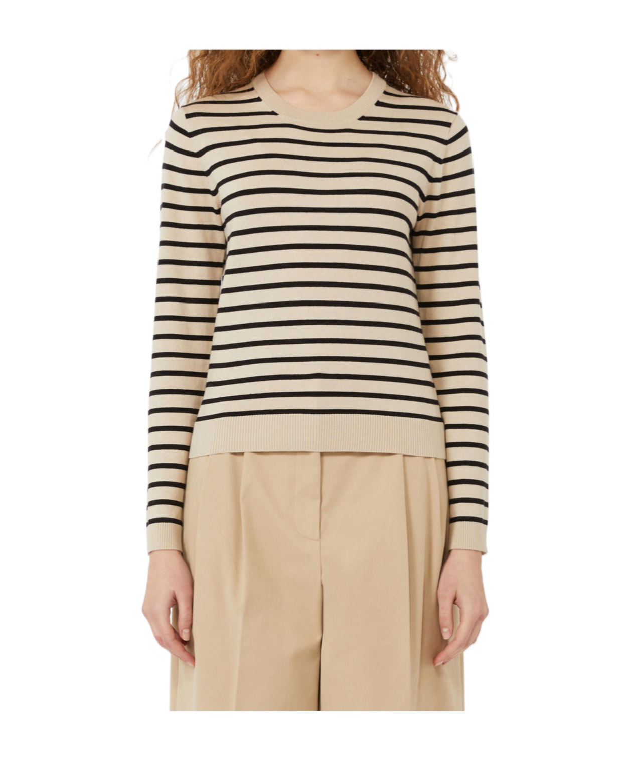 Weekend Max Mara Sicilia Striped Crew Neck Silk Blend Sweater In Neutral