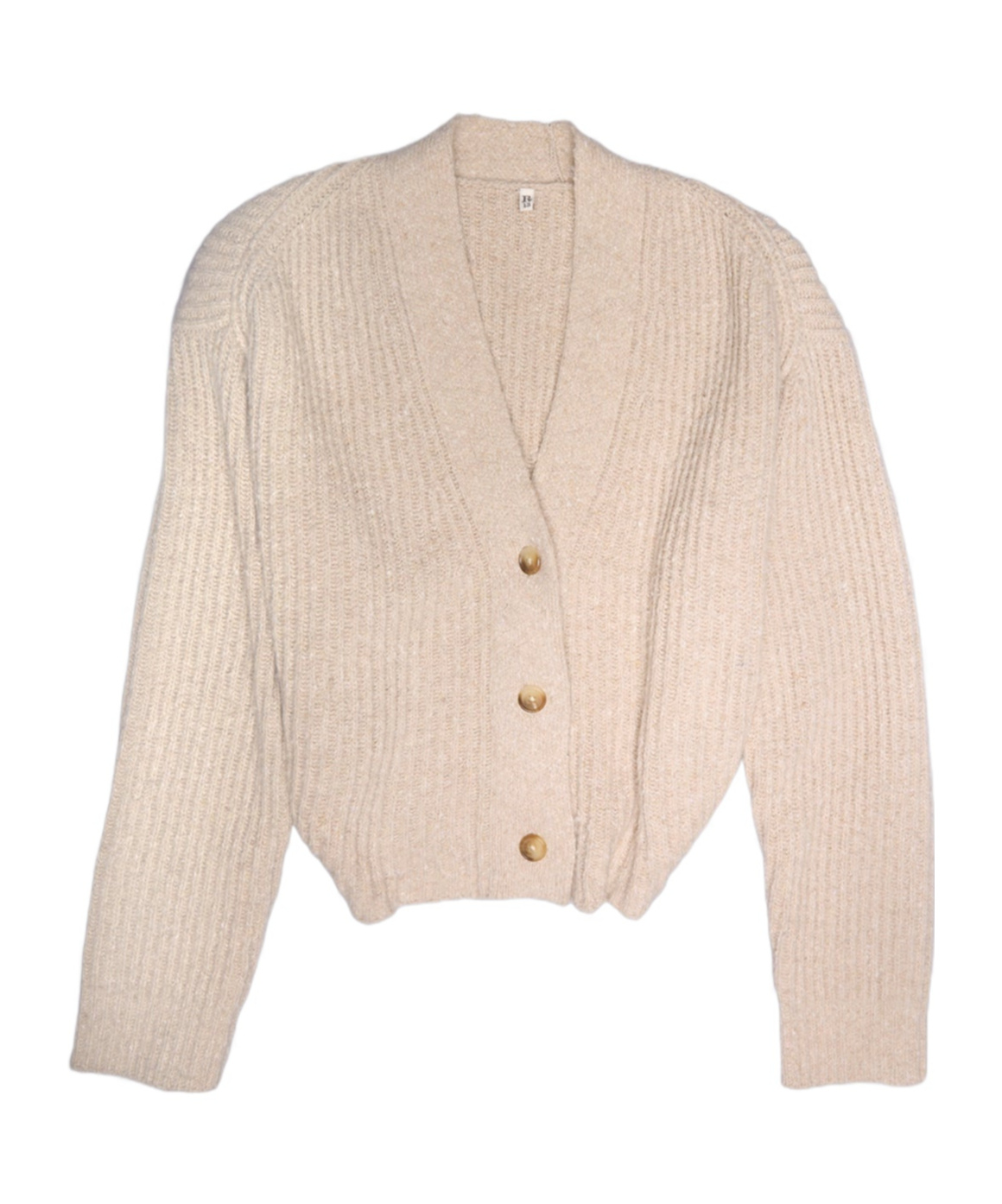 R13 Ribbed Cardigan With Slit Hem In Neutral