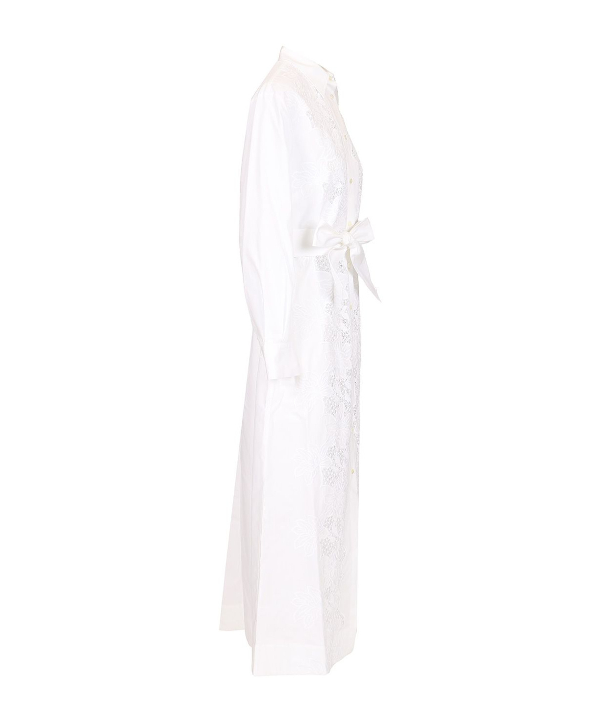 P.a.r.o.s.h Floral Embroidered Midi Shirt Dress In White