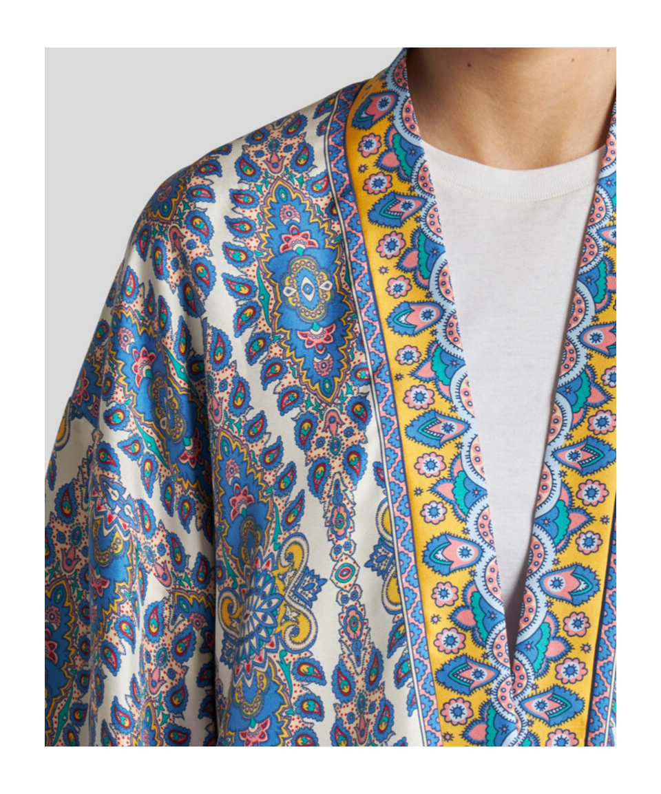 Shop Etro Printed Twill Kesa Robe In Blue