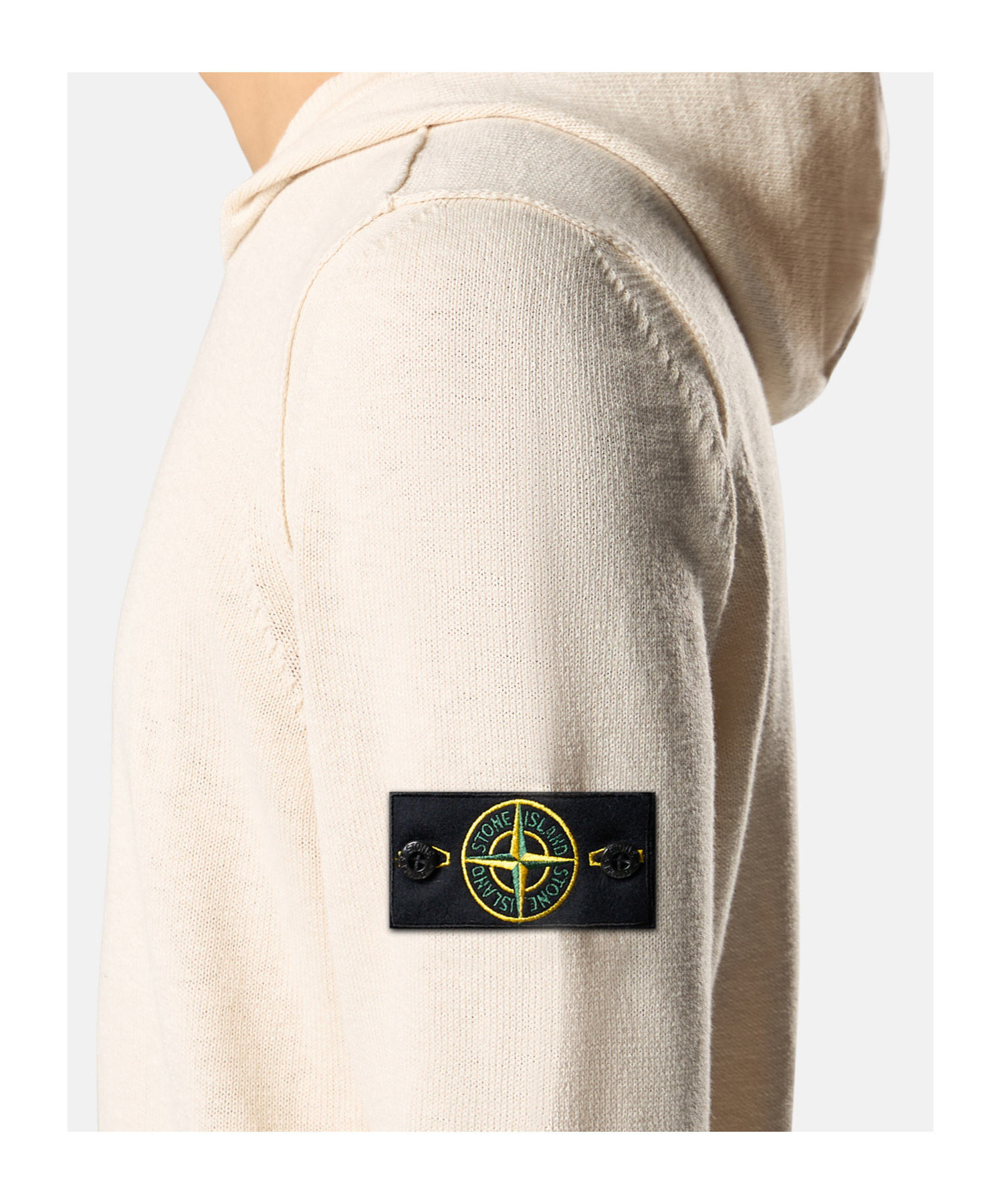Stone Island Hooded Jumper With Contrast Bands And Bottom Drawstring In Neutral