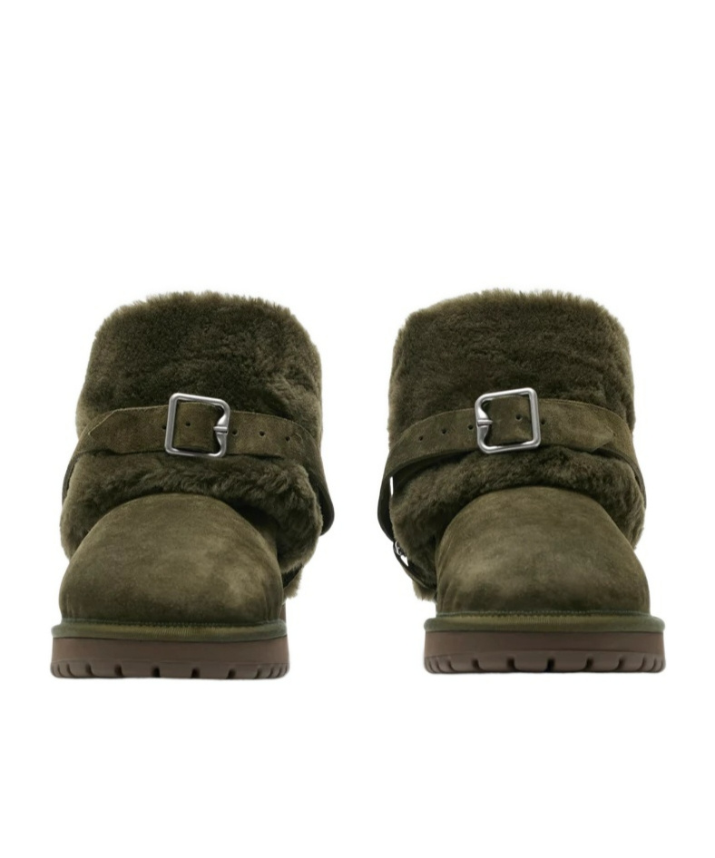 Burberry Man Ankle Boots Military Green Size 9 Shearling In Green