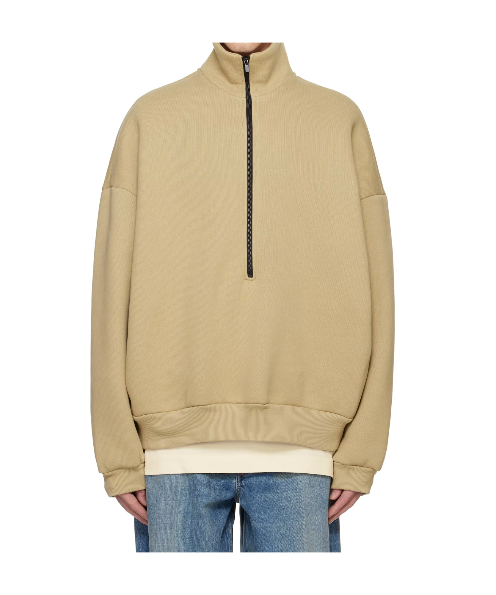 Fear Of God Tan Fleece Half Zip Mockneck Sweatshirt In Neutral