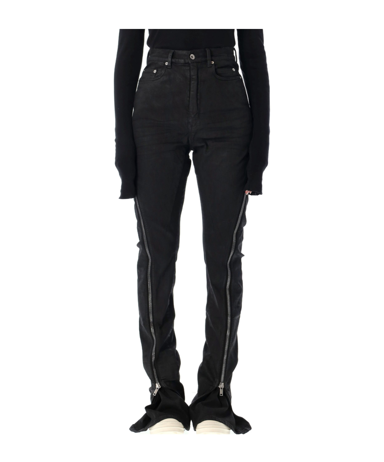 Rick Owens Drkshdw High Waist Flared Trousers Full Length In Black