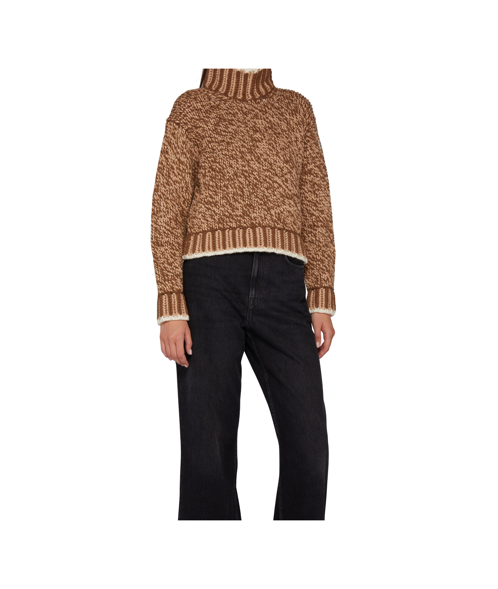 Moncler Patterned Wool Turtleneck Sweater In Caramel Color
