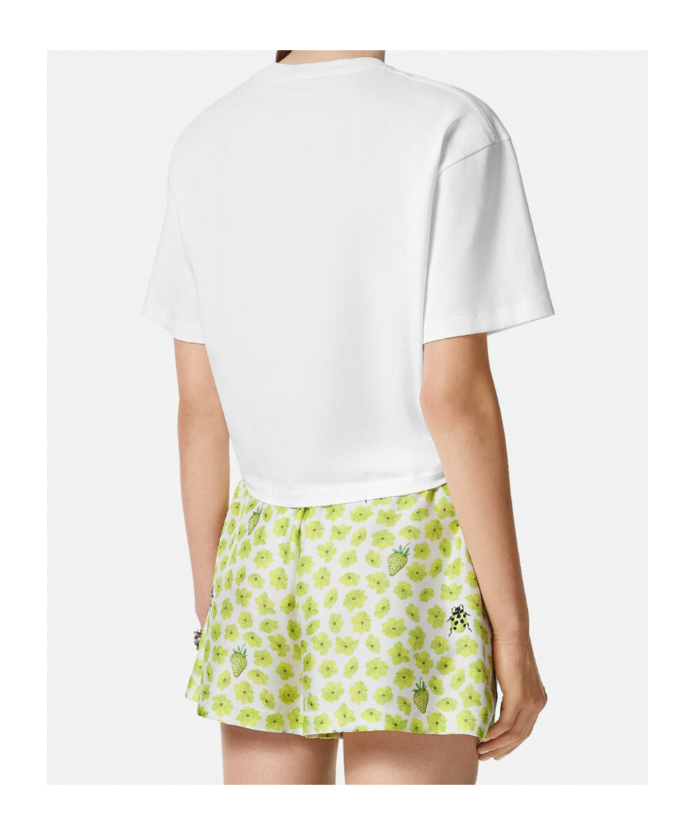 Versace Strawberry Garden Safety Pin Cropped T-shirt In White