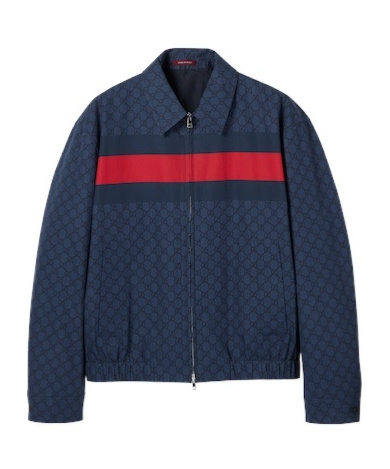 Gucci Gg Cotton Poplin Jacket With Web In Blue