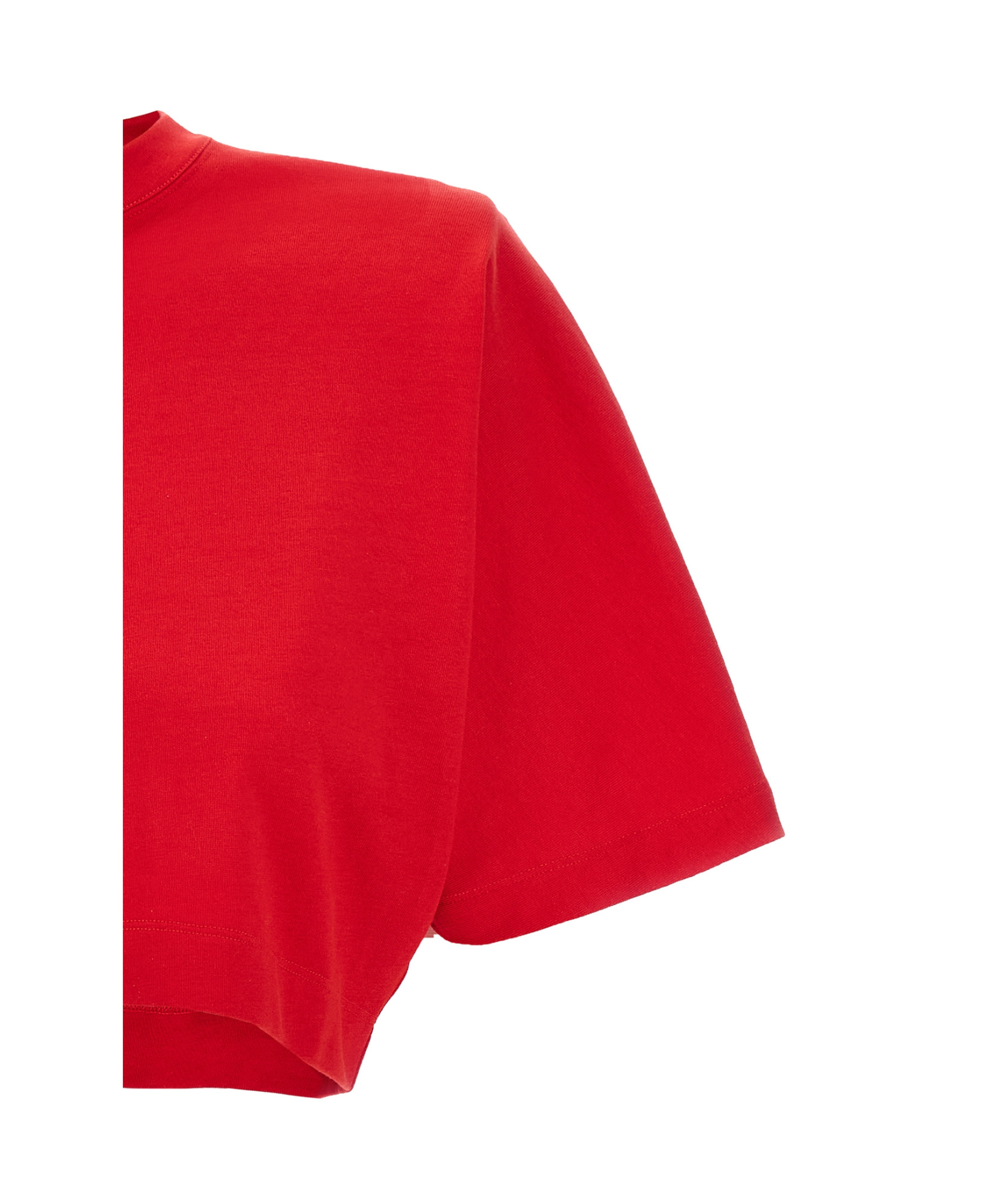 Pinko Short-sleeved Crop Top With Padded Shoulders In Red
