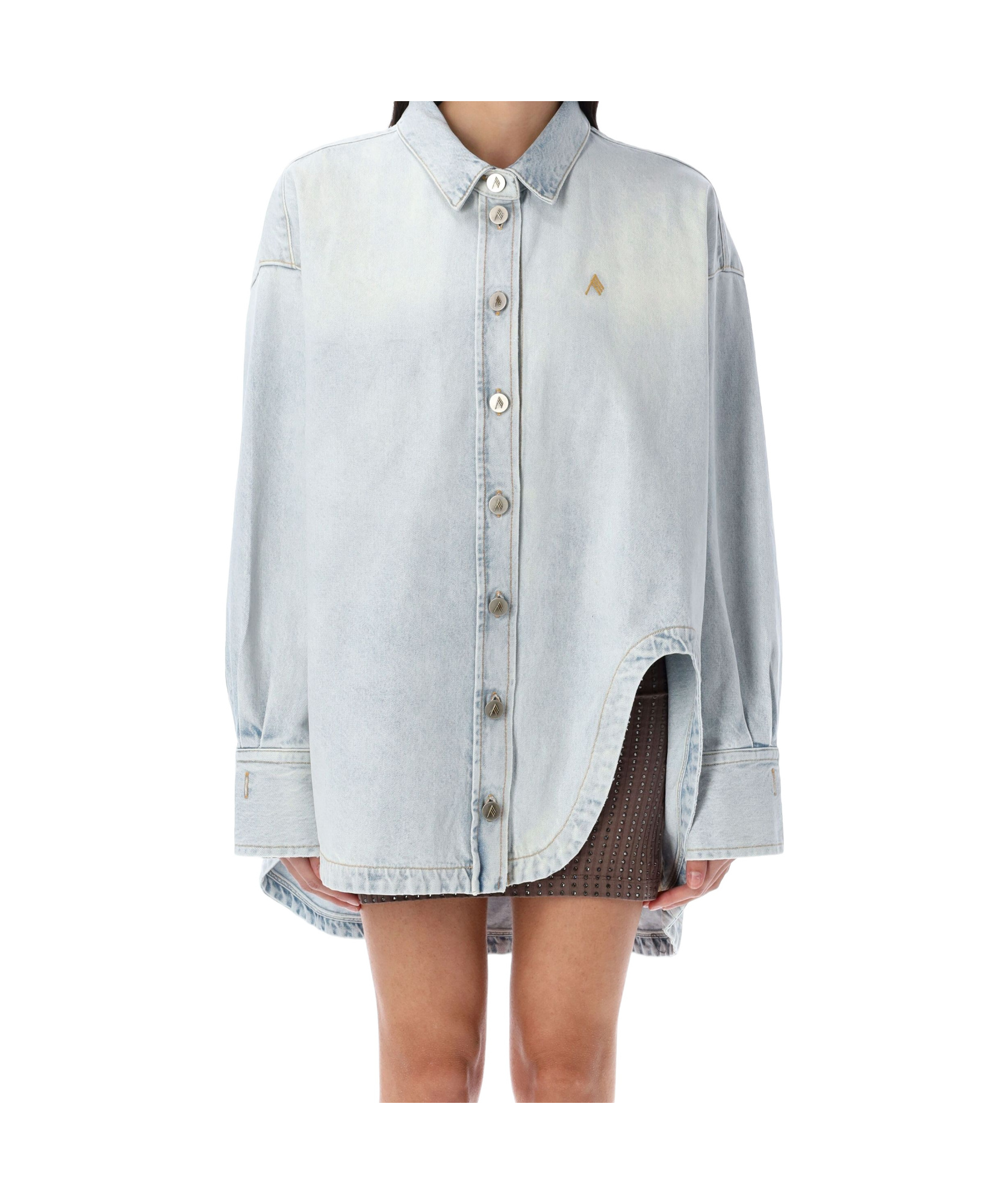Attico Denim Overshirt With Slit Detail In White