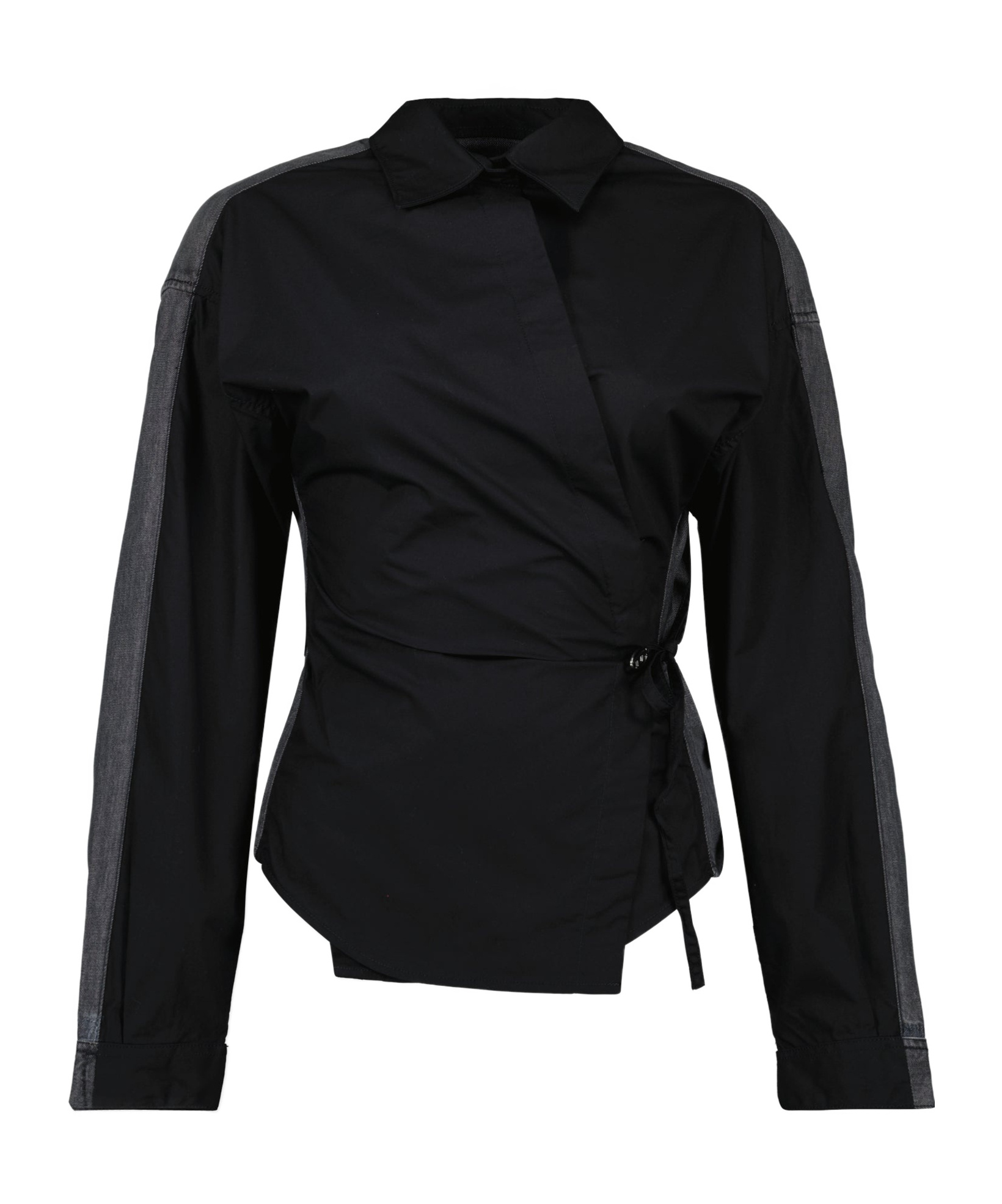 Diesel Wrap Shirt In Poplin And Denim In Black