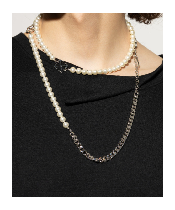 Off-white Arrow-charm Faux-pearl Necklace In Silver