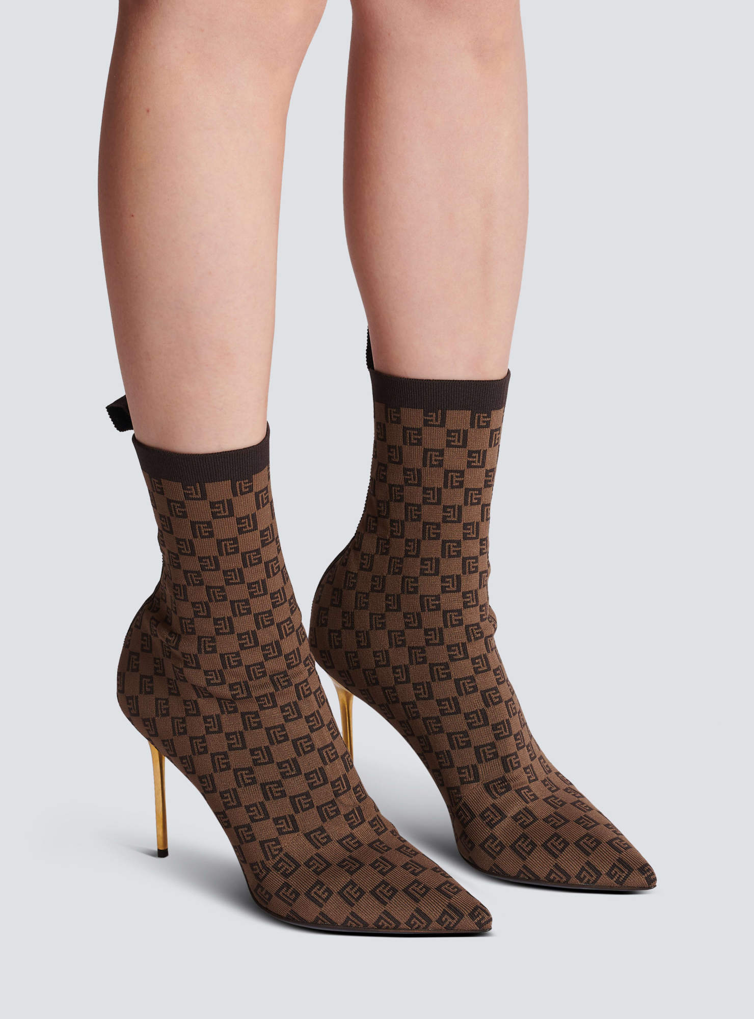 Balmain Skye Monogram Knit Stiletto Booties In Green