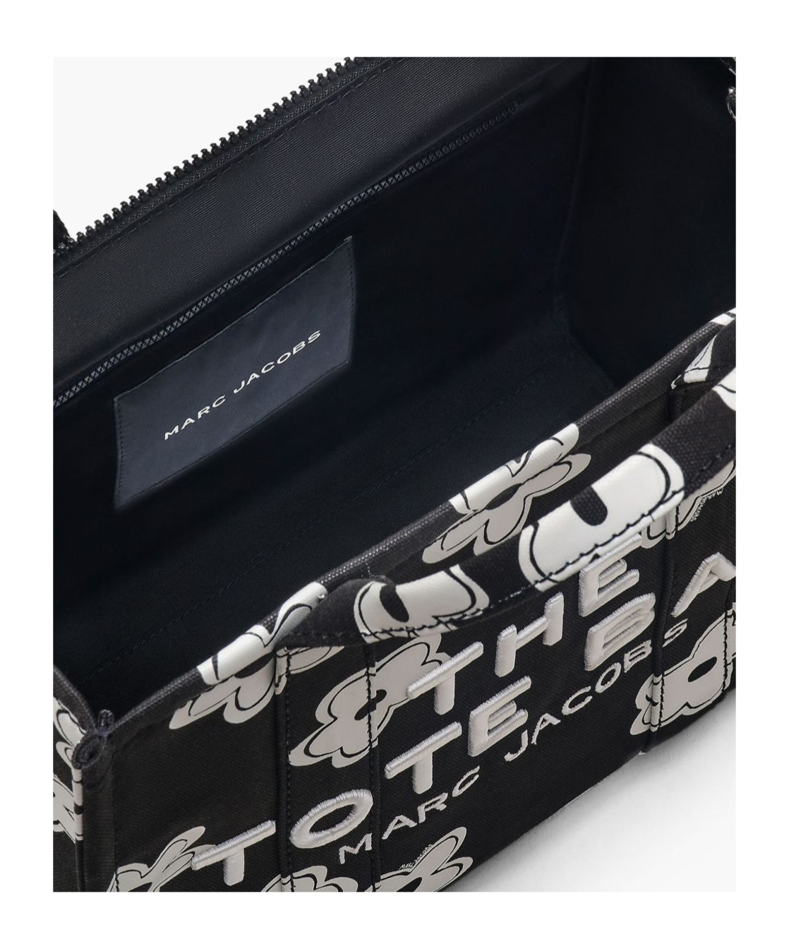 Marc Jacobs 'the Medium Tote' Black Handbag With Logo Lettering On The Front And All-over Floral Print In Black
