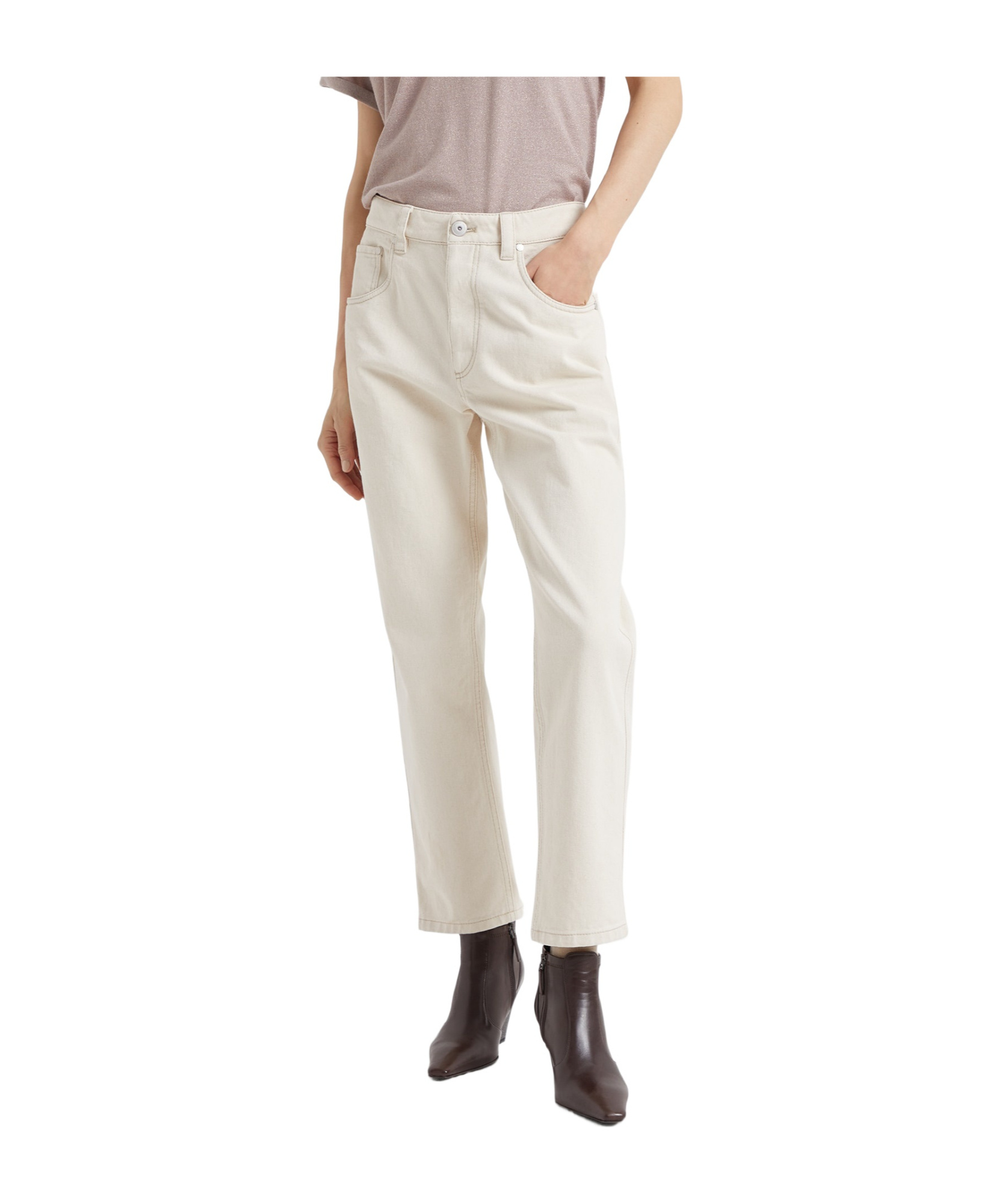 Brunello Cucinelli Logo Patch Cropped Jeans In White