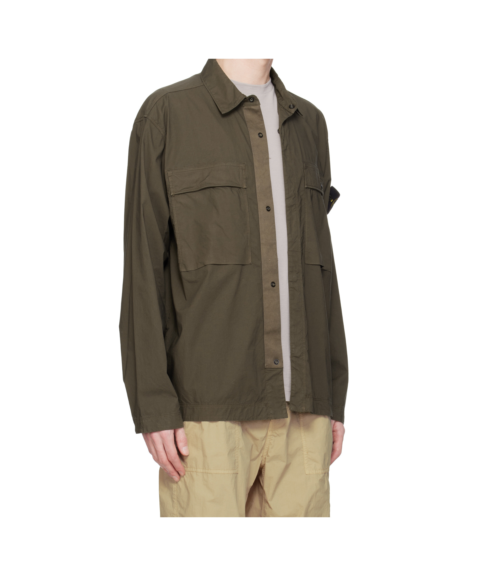 Stone Island Logo Patched Two Pockets Jacket In Khaki