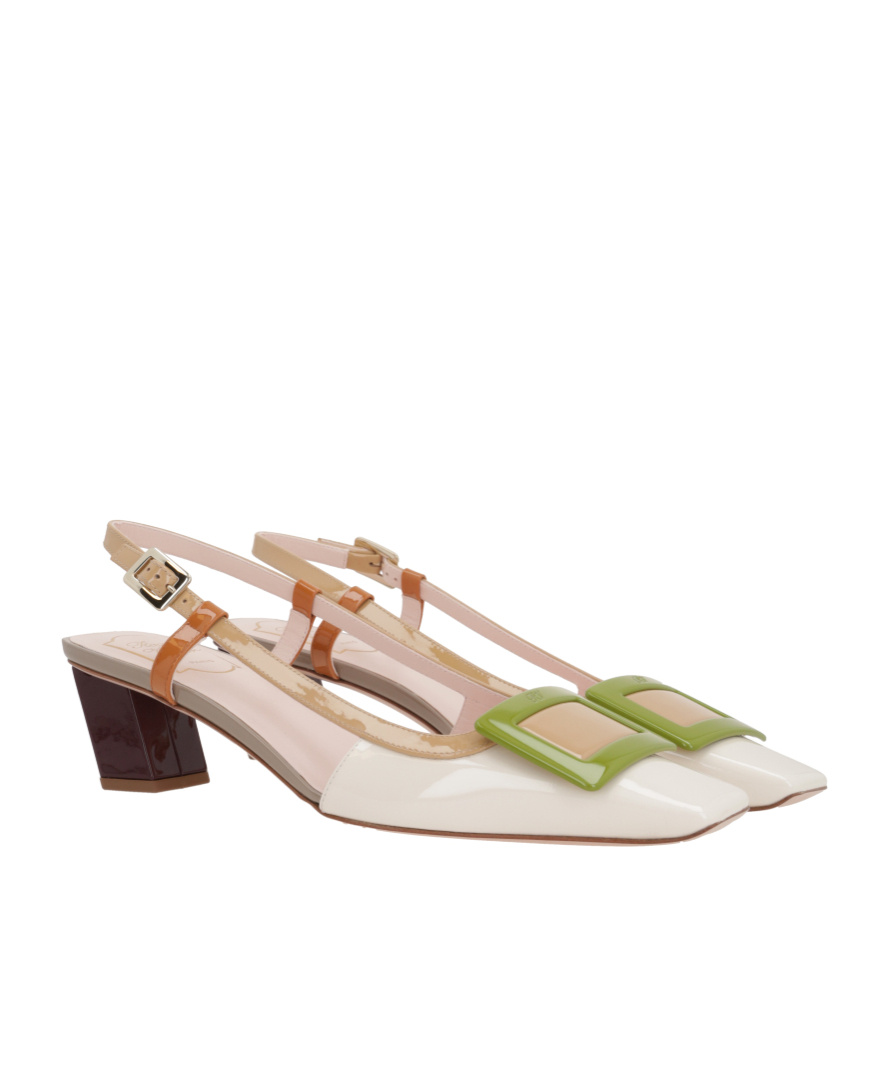 Roger Vivier Belle Vivier Multicolour Patent Leather Slingback In Neutral
