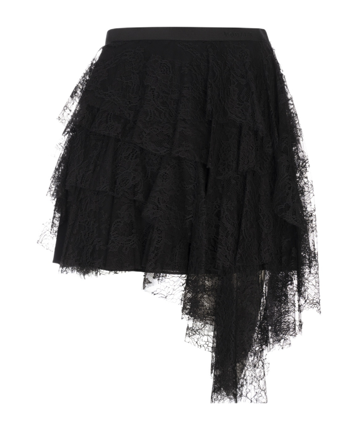 Alexander Mcqueen Mcqueen Tiered Cobweb Lace Miniskirt In Black