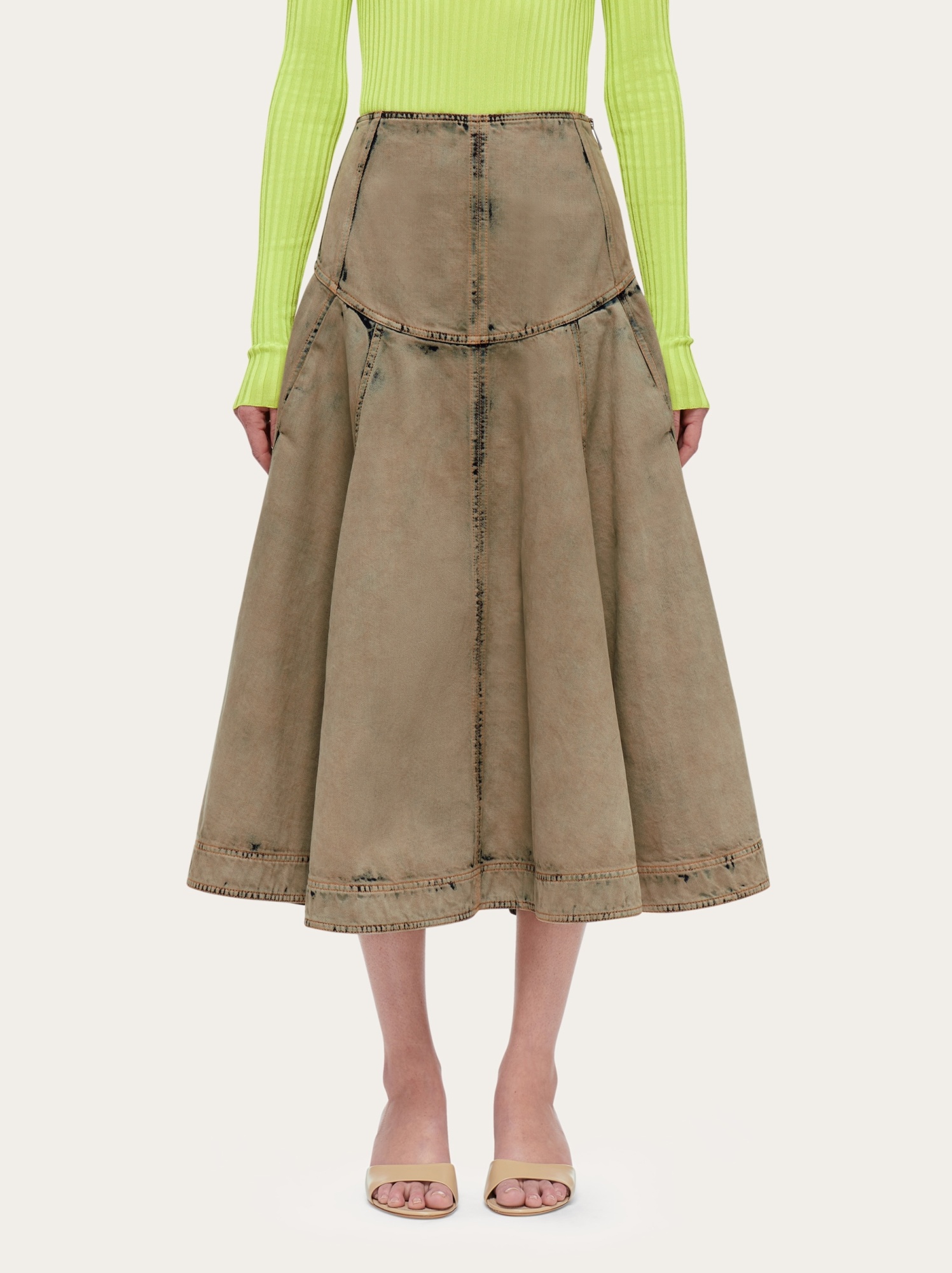 Ferragamo Flared Denim Skirt In Brown