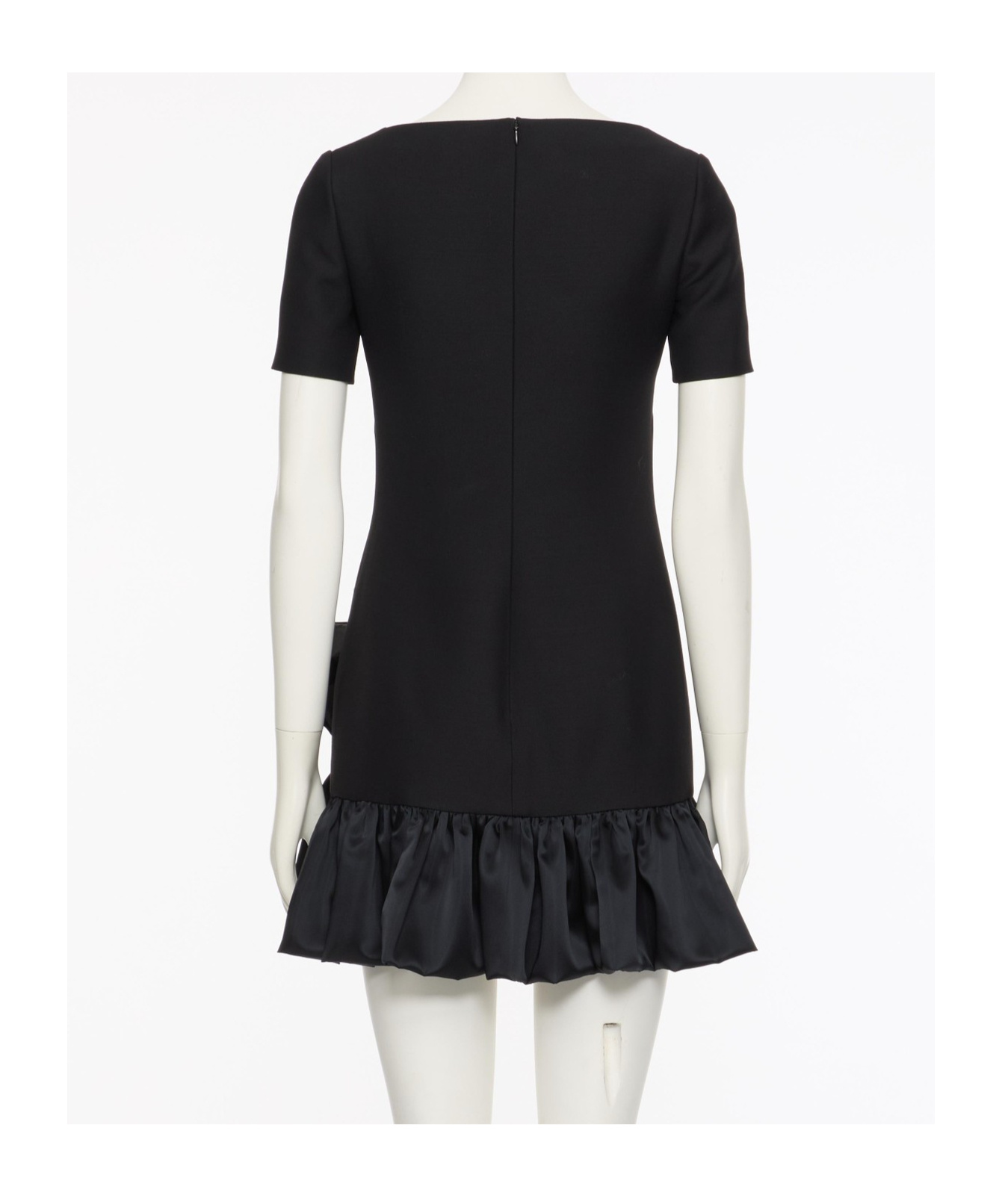 Valentino Velvet Bow Ruffle Short-sleeve Mini Dress In Black