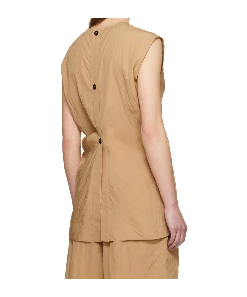 Studio Nicholson Pleated Round Collar Vest In Nude
