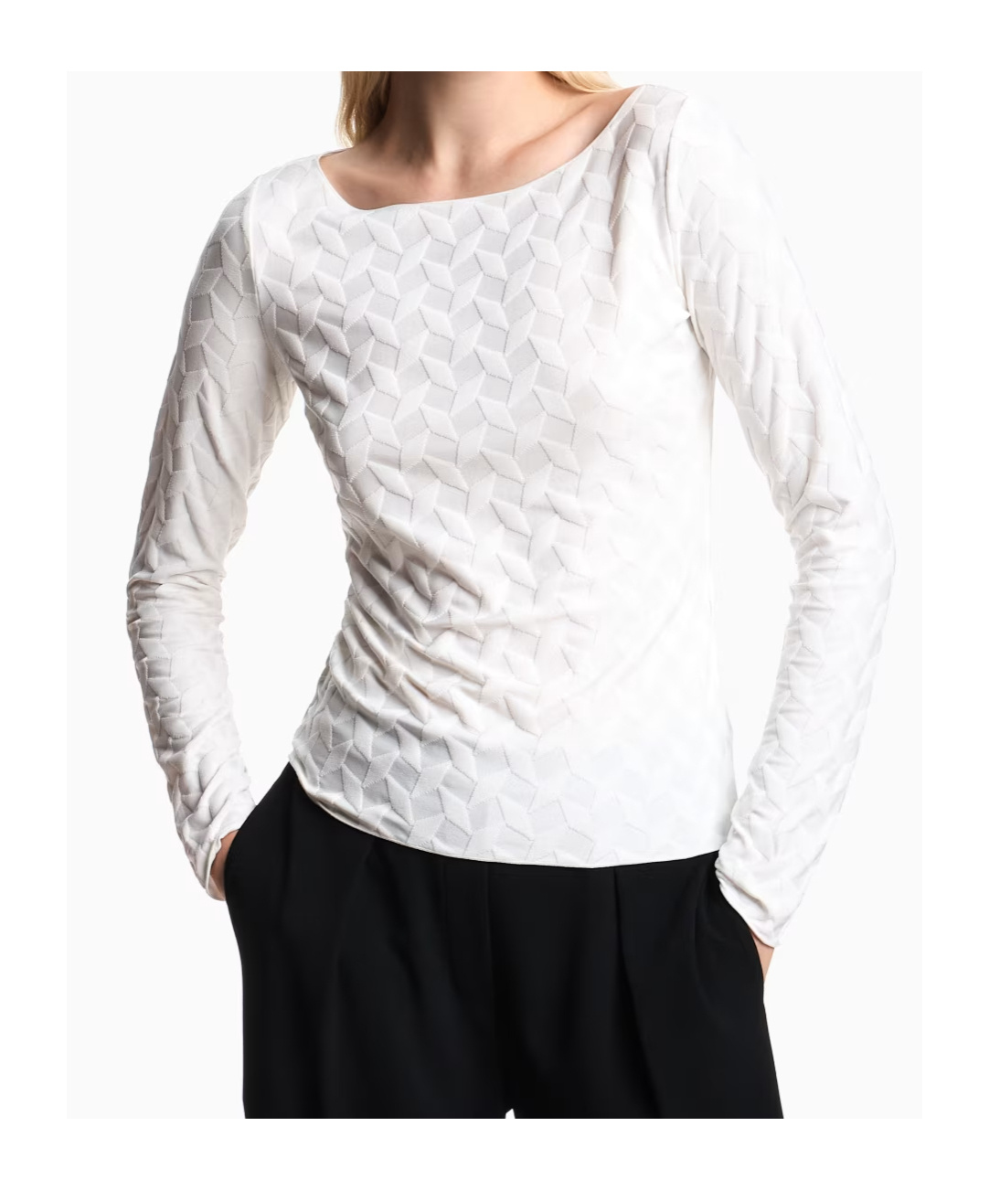 Emporio Armani Check-effect Knit Front And Back Viscose Jumper In White