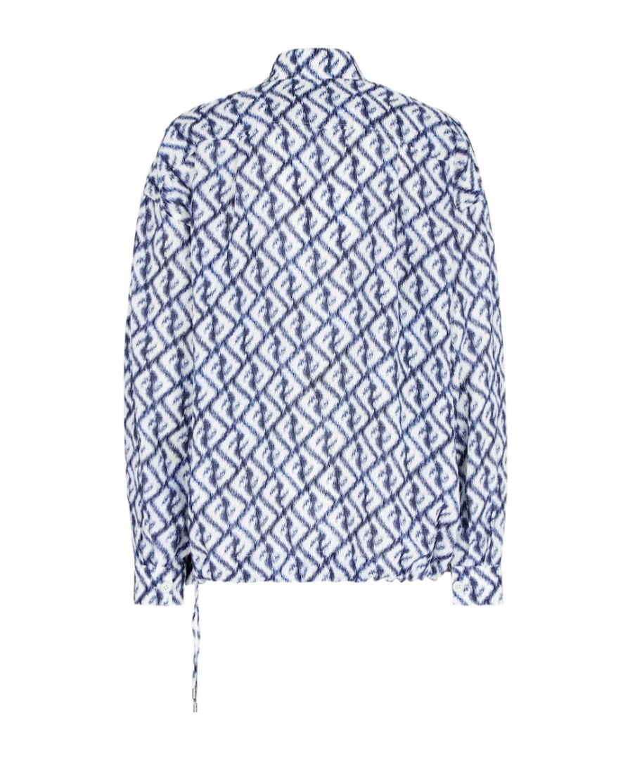 Fendi Navy Linen Ff Chine Shirt For Men In Blue