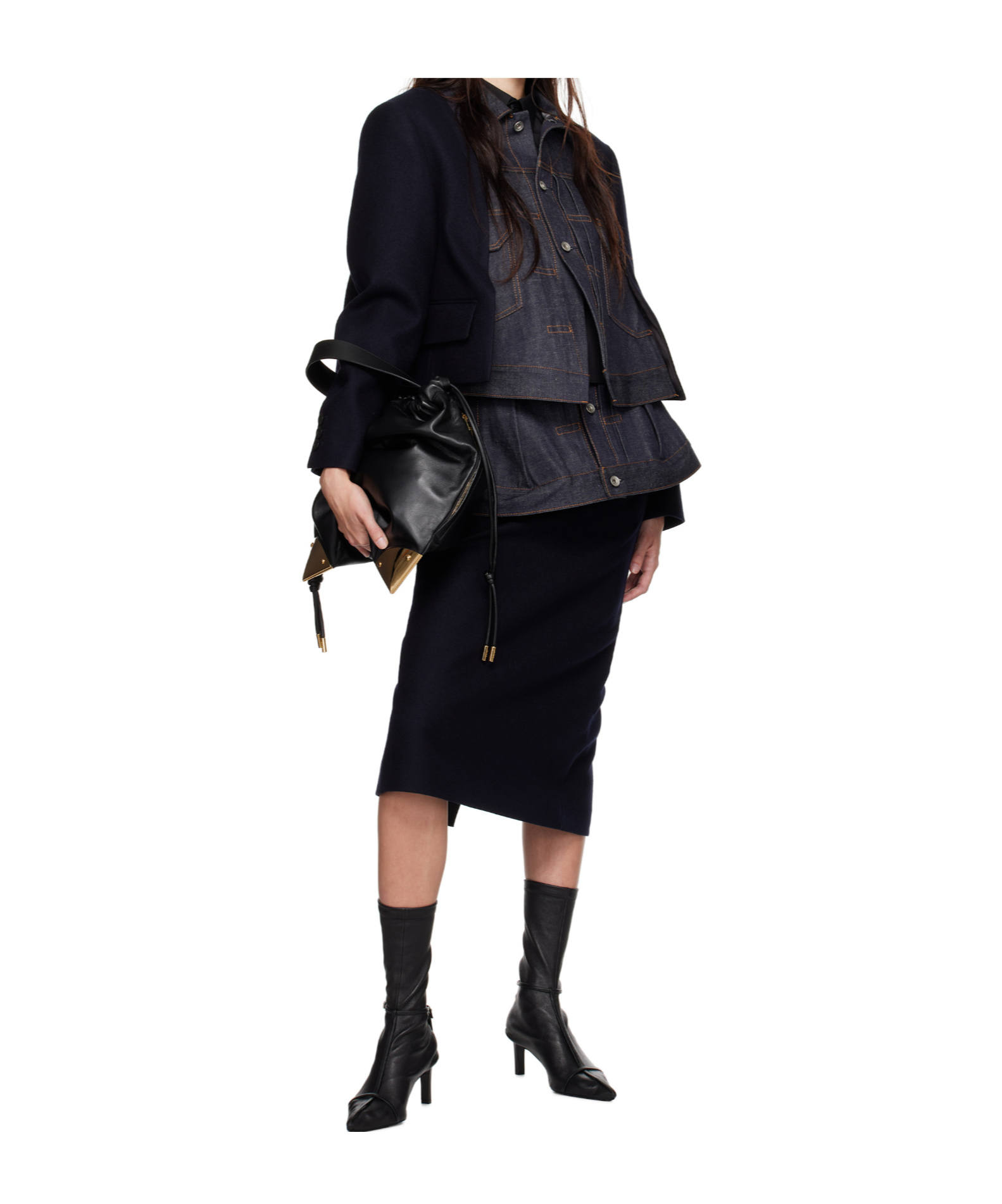 SACAI STITCHED DENIM COAT