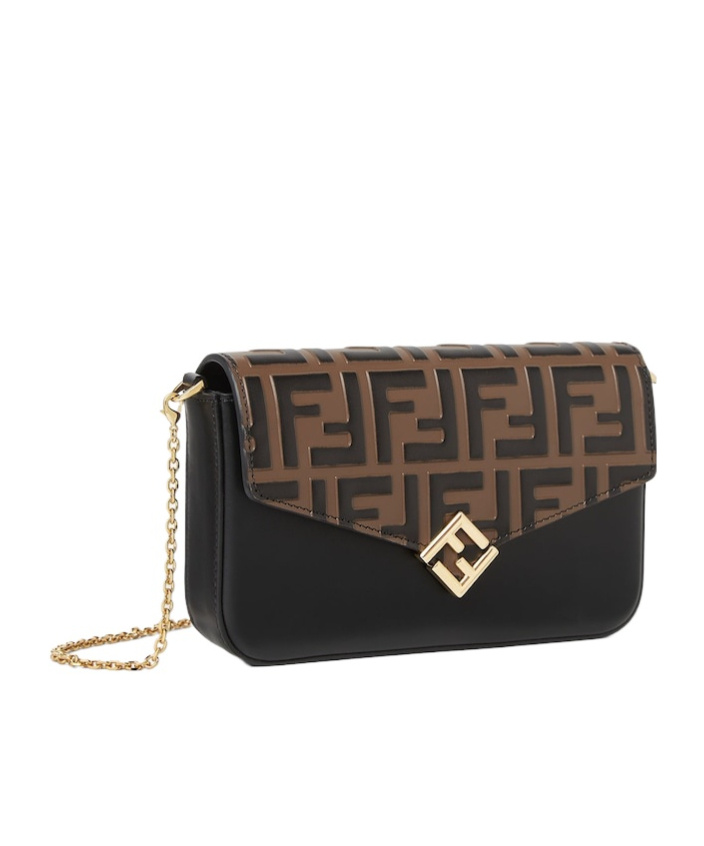 Fendi Ff-embossed Flap Wallet-on-chain In Black
